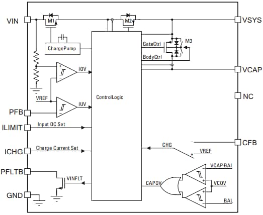 Schéma de principe - Littelfuse CI de protection de super condensateur LS0502SCD33S